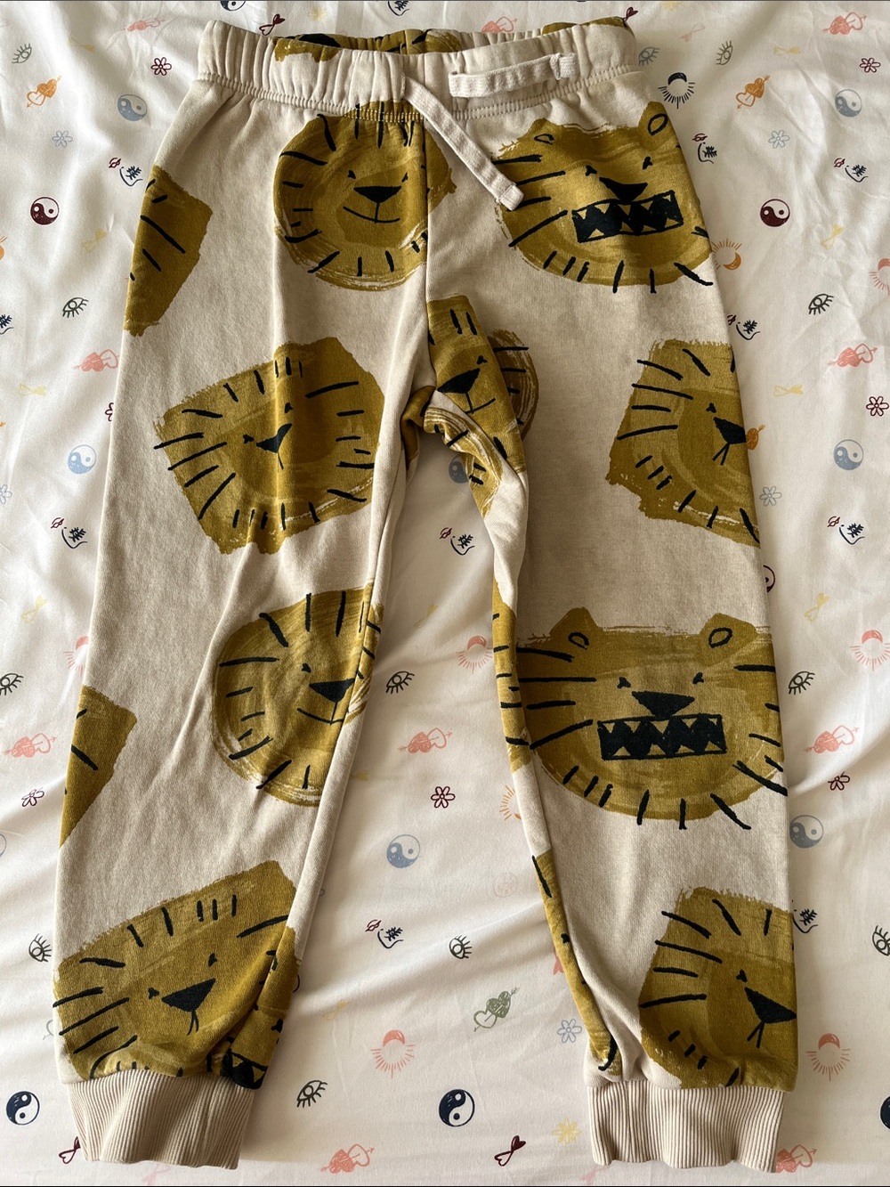 H&M Beige Pajama Pants with Mustard Lion Faces